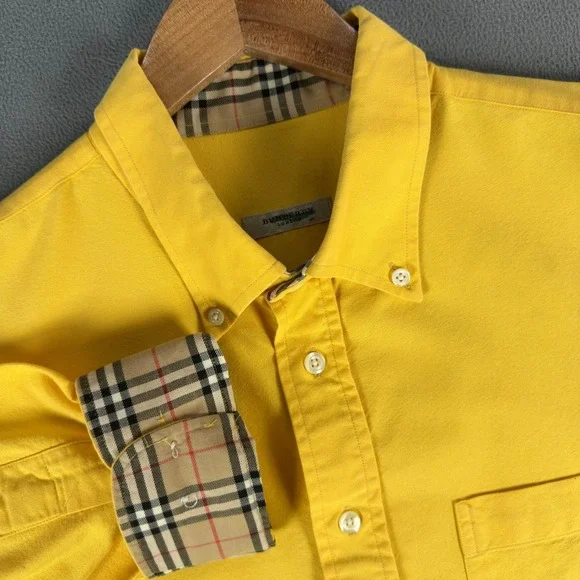Burberry Shirt Mens XL Yellow Nova Check Flip Cuff Quiet Luxury Designer - Picture 1 of 9